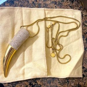 Michael Kors Italian Crystal Pave GP Horn Long Necklace-Costume Jewelry